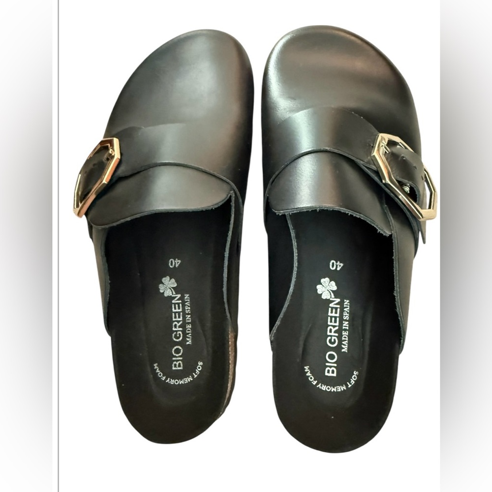 NWOT Bio Green women’s 40 soft memory foam leather slip on black clogs - Picture 6 of 8